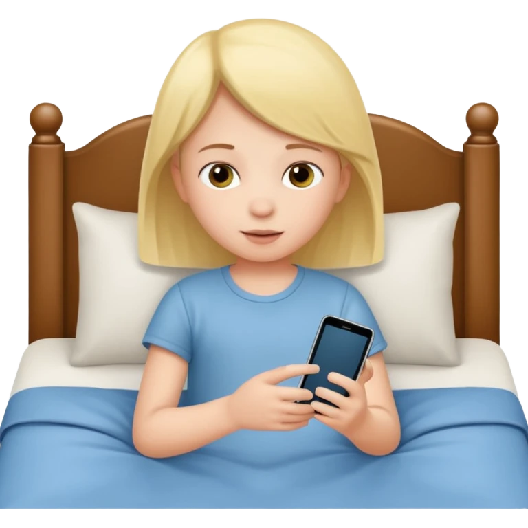 Un niño en la cama con un celular emoji