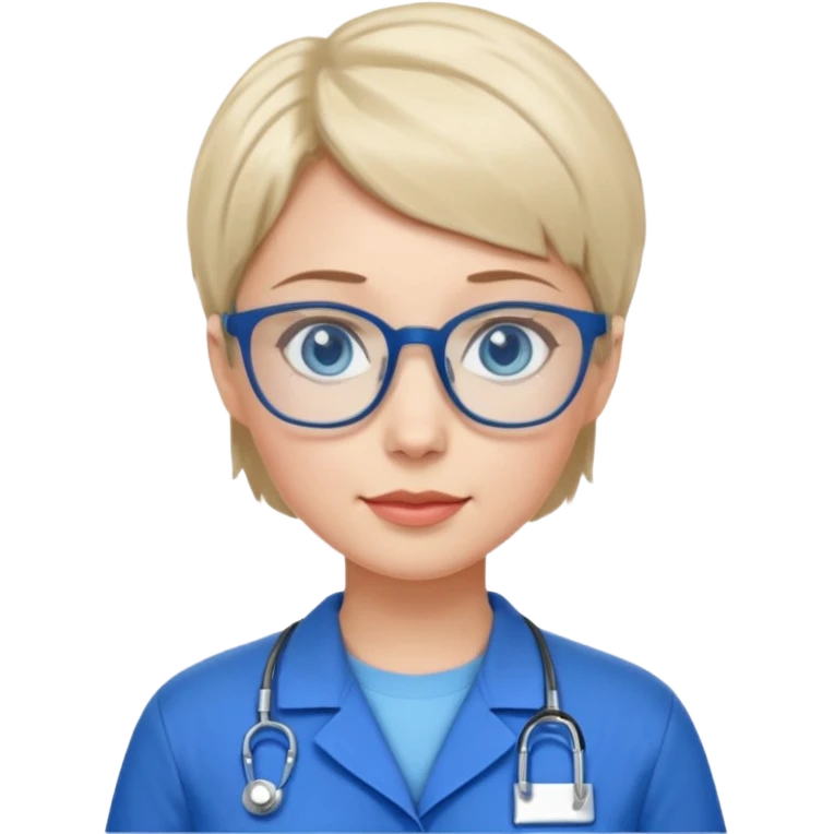 Blue eyes short hair with glasses woman in care assistant blue uniform emoji