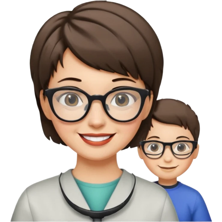 Happy woman with very short hair and glasses having haircut emoji emoji