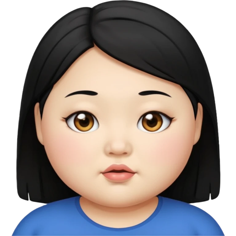 Chubby face, Asian, black hair, female  emoji