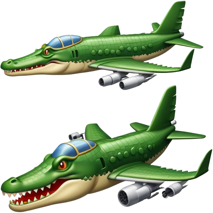 Un avión con cabeza de cocodrilo disparando bombas emoji