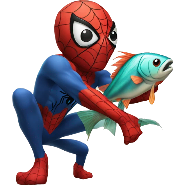 Spiderman with a fish emoji