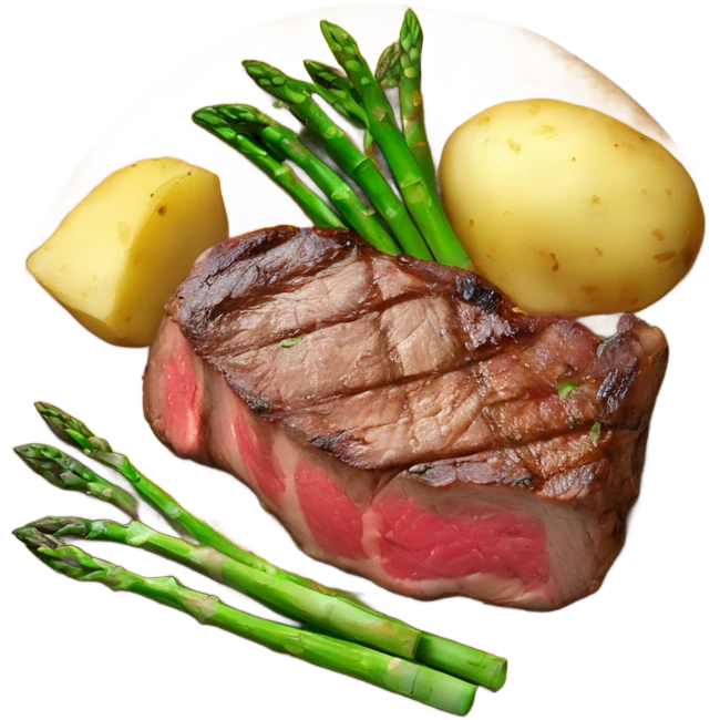 big steak, with potatoes and asparagus  emoji