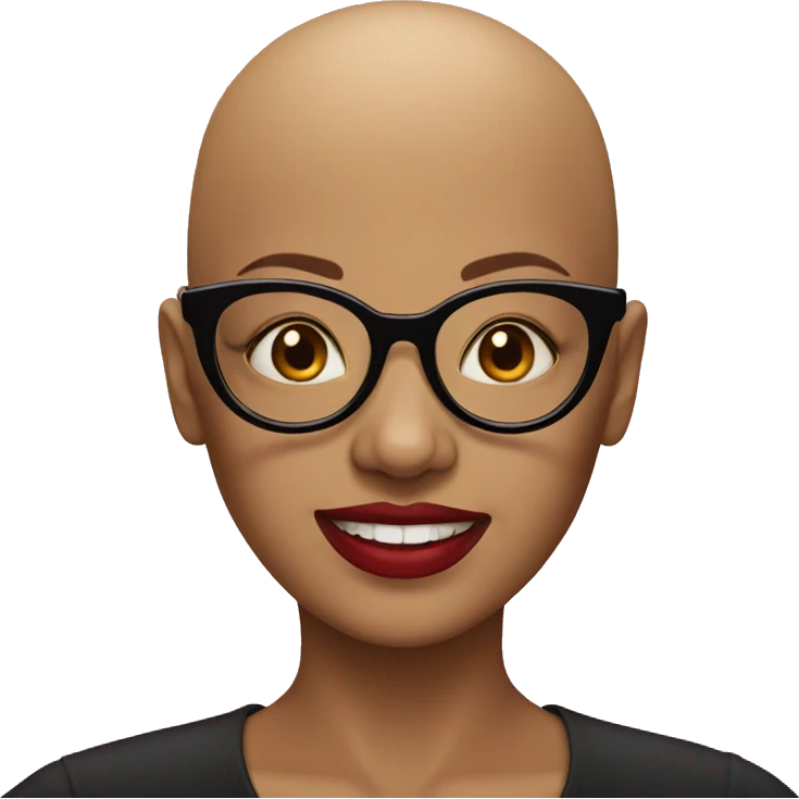 Bald person, a woman with glasses and red lipstick  emoji