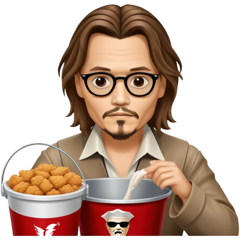 Johnny Depp sitting in a KFC bucket, long hair, goatee emoji