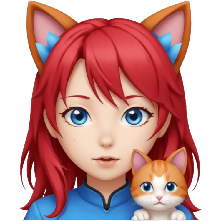 cute anime girl with cat ears, red blowing hair emoji