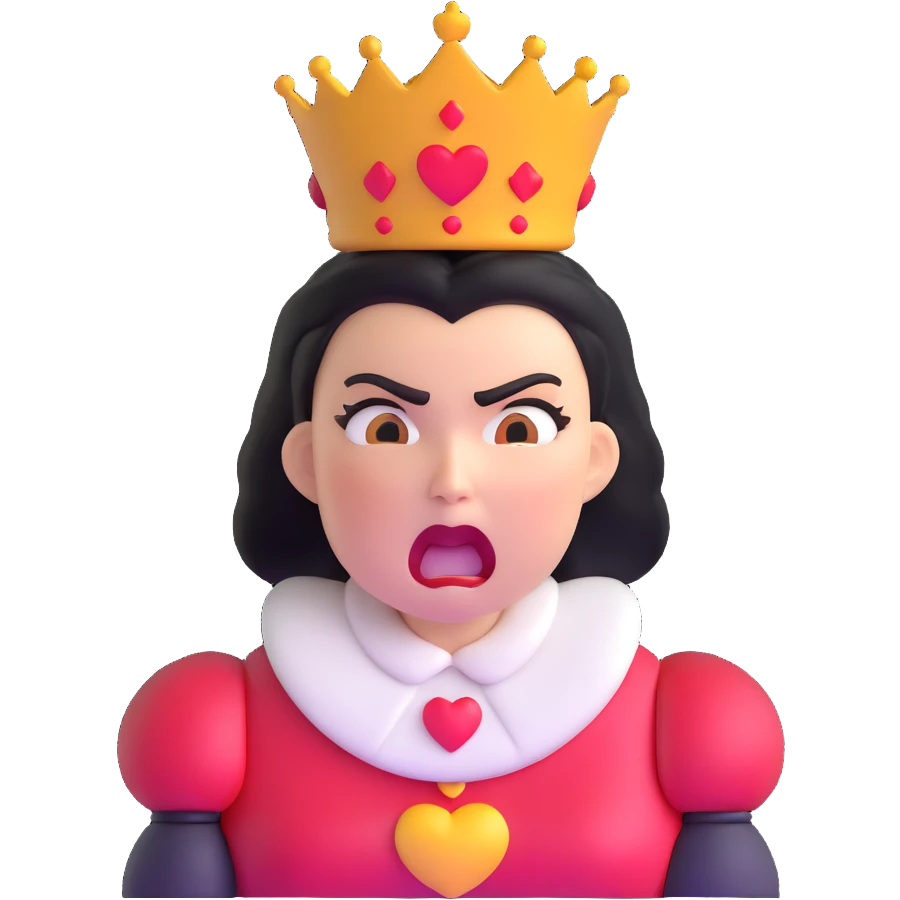 Queen of Hearts from Alice in Wonderland, angry expression, shouting emoji