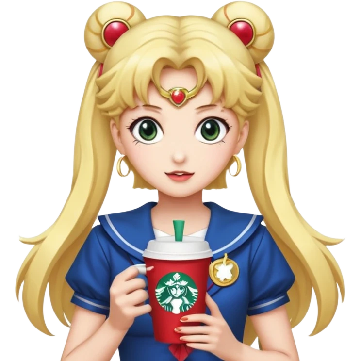 A sailor moon anime and hand and coffee and Starbucks emoji