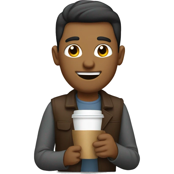 man on a acooter with a coffee in one hand emoji