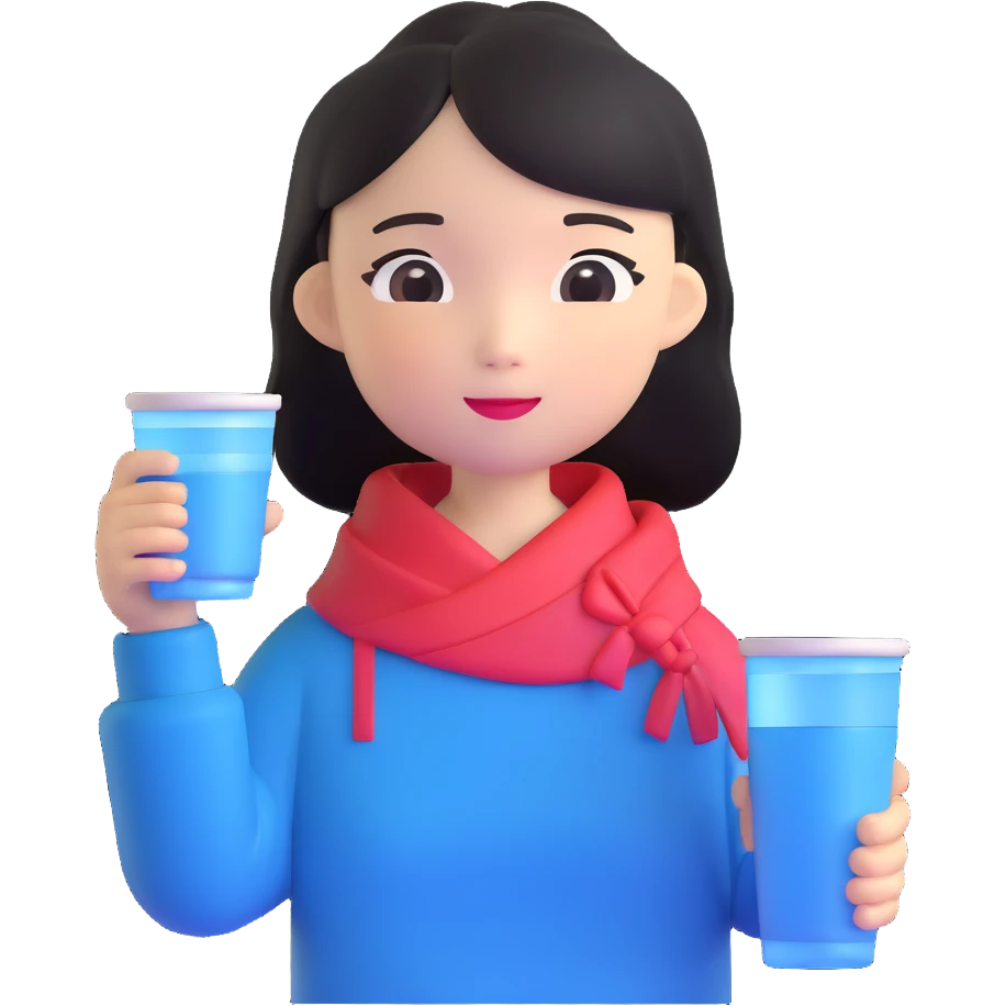 Chinese girl holding a water cup emoji