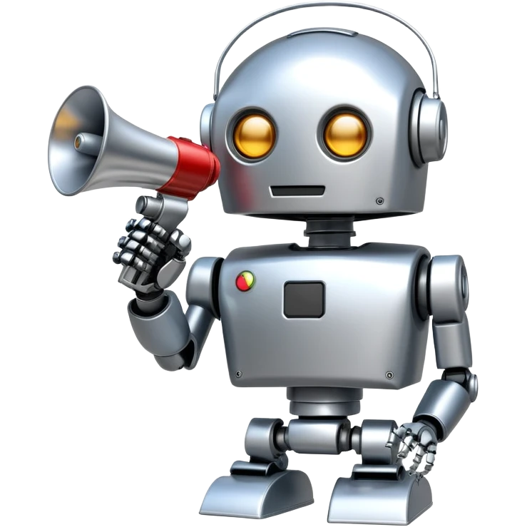 Robot with megaphone representing AI speaking freely emoji