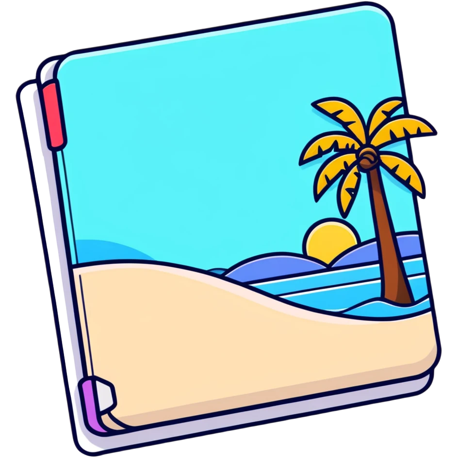 Travel discount offer with palm tree, beach and passport emoji
