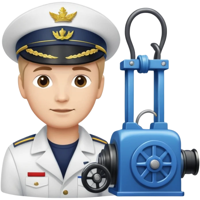 Russian sailor with captain hat operating a winch on oceanography research vessel emoji