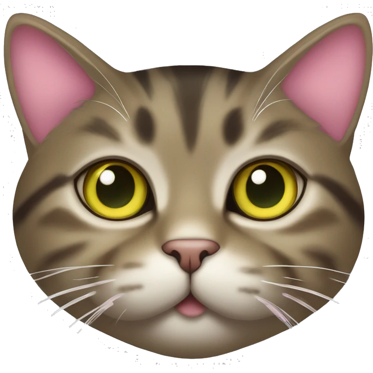 brown mackerel tabby cat with greenish yellow eyes and pink bow emoji
