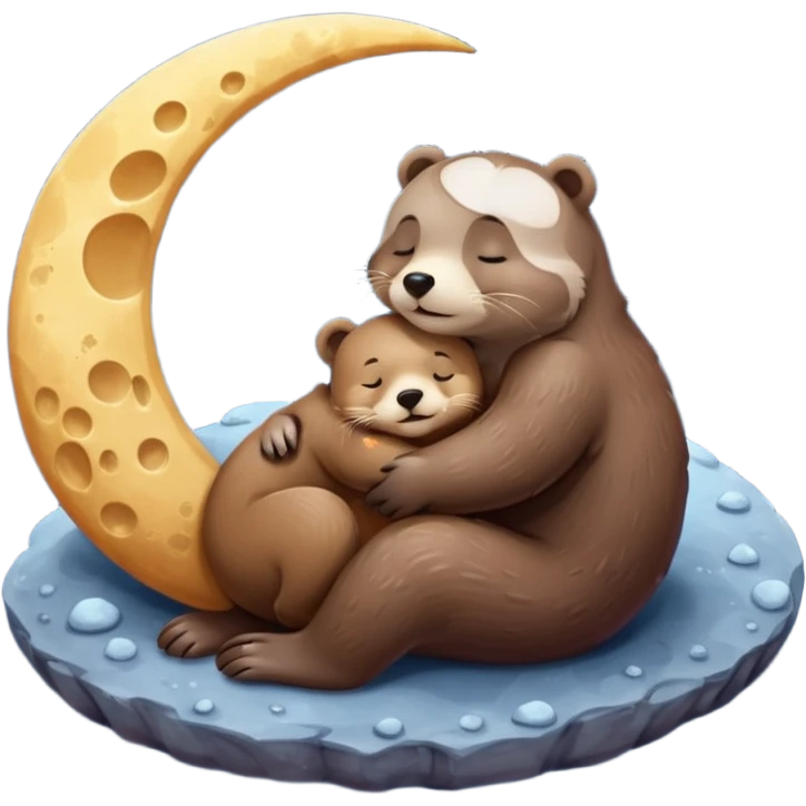 otter hugging a bear sleeping together on the moon emoji