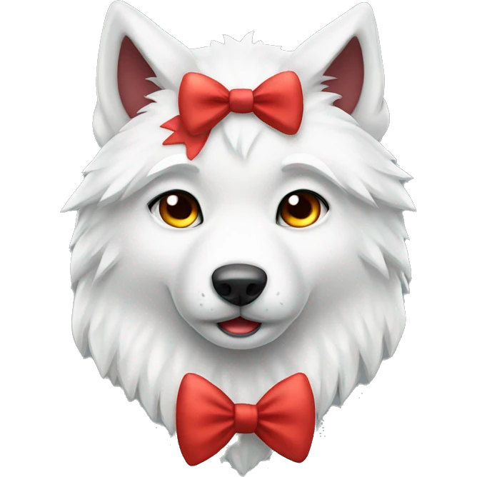 white wolf wit red bow kawaii cute emoji