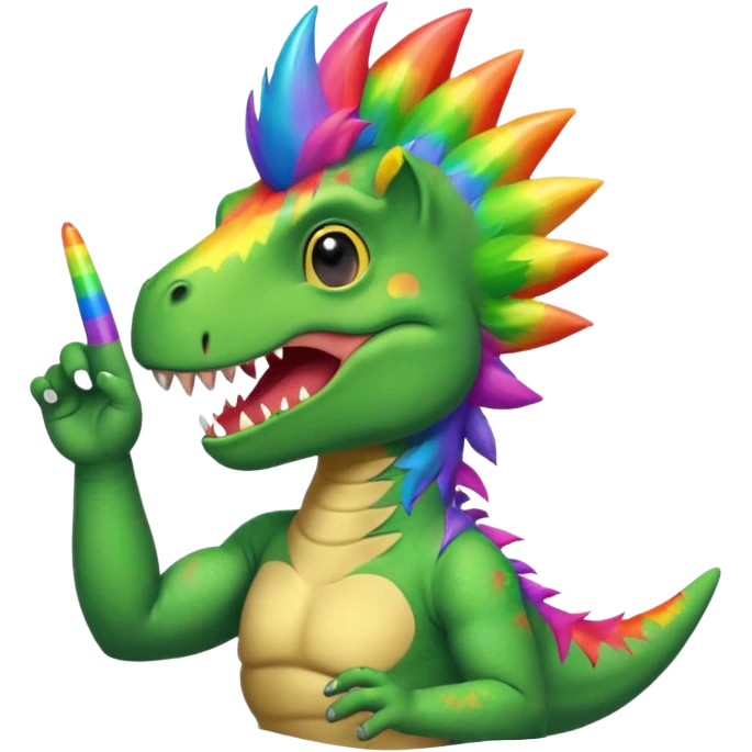 T. rex, blowing a kiss, with a rainbow Mohawk emoji