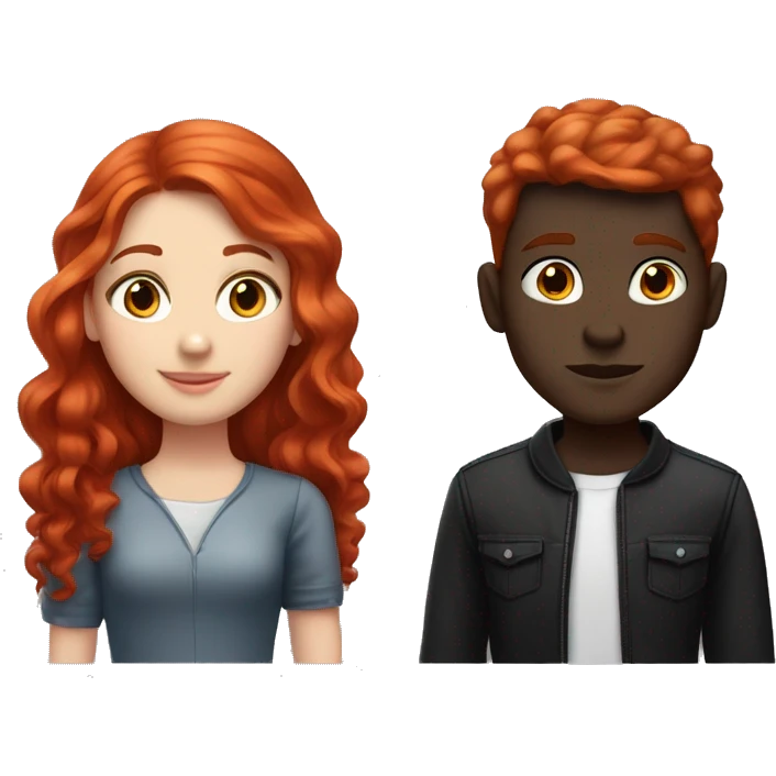 "A fair-skinned girl with vibrant red hair and a fair-skinned boy with jet-black hair. Both have distinct, striking features that highlight their white complexion and contrasting hair colors." emoji