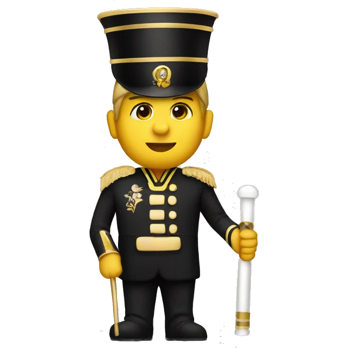 A marching band drum major in a black and gold uniform  emoji