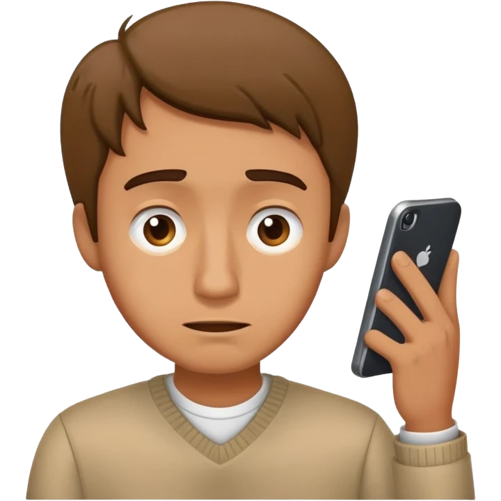 man looking at phone with embarrassed expression emoji