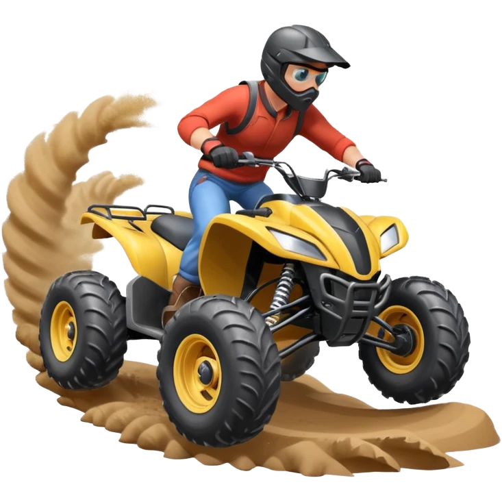man riding an ATV, dynamic action pose, off-road vehicle, dust trail, 3D cartoon, mobile game icon style, clean background, no text, no watermark

 emoji
