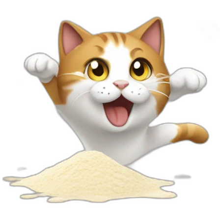 The cat's playing with flour emoji