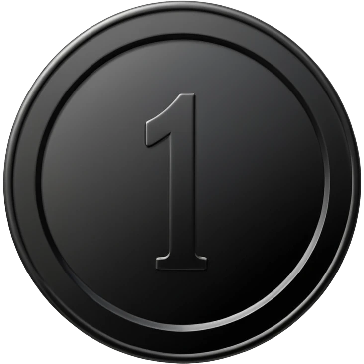 Emoji icon of a black coin with engraved number 1, minimalist style, isolated emoji
