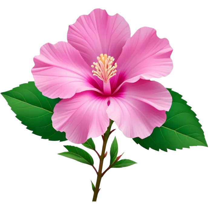 Cinematic Realistic image of a Mugunghwa flower (Rose of Sharon), rendered with delicate petal textures and vibrant pink hues, set against a minimalist background with gentle, diffused lighting that highlights its national significance emoji