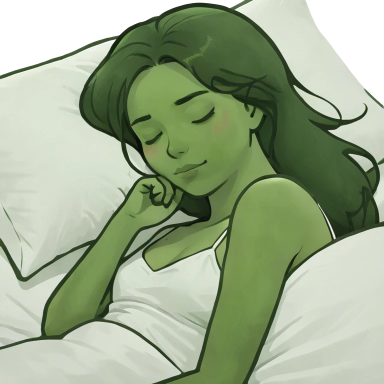 brunette girl sleeping, in white cami and white sheets emoji