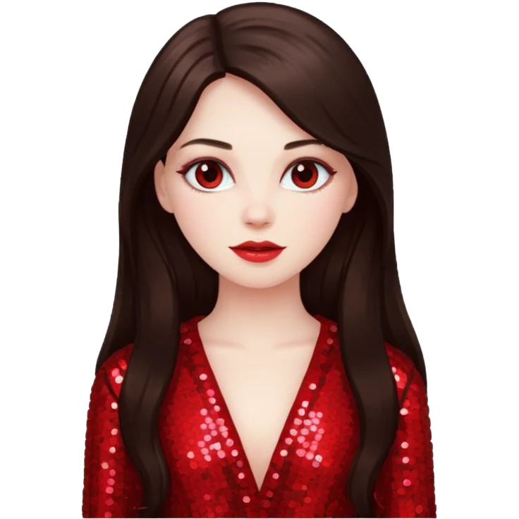 Bride of Dracula with long dark brown hair, red sequin outfit emoji