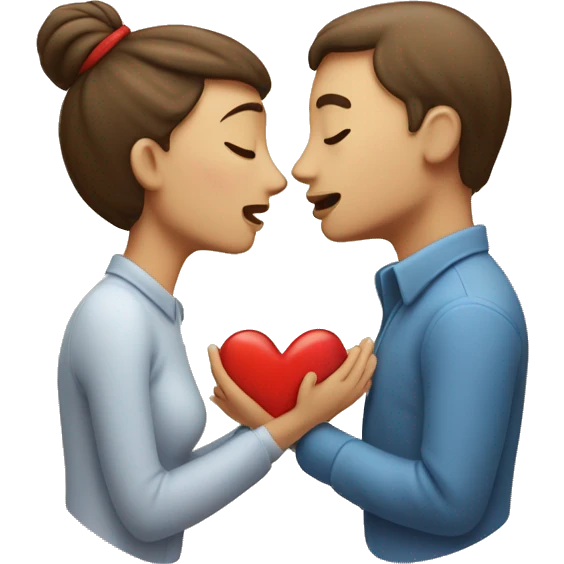 one man head and one woman head kiss with a heart in the middle , traditional emoji style character emoji