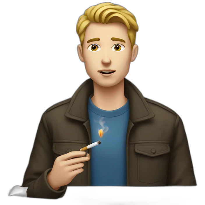 A young white man smoking a self-rolled cigarette emoji