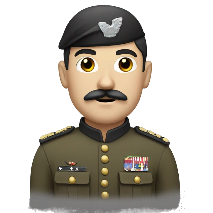 White man with square moustache, black hair, soldier emoji
