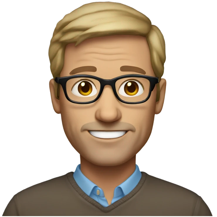 50 year old man with light skin blue eyes brown hair and clear round glasses  emoji