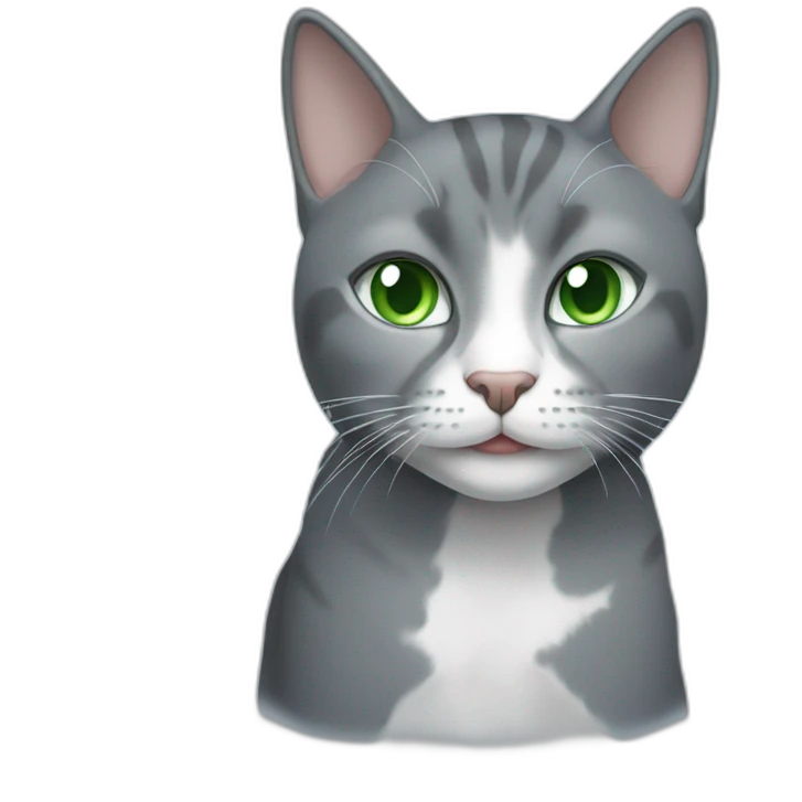 Gray cat with white mouth and white nose and light blue/green eyes emoji