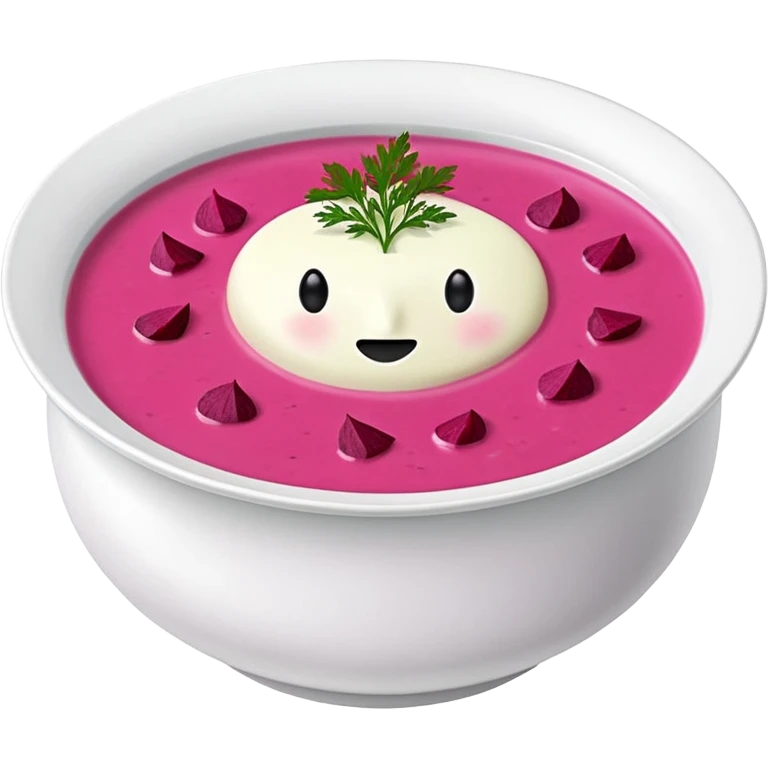 A bowl of pink soup from Lithuania with no face emoji