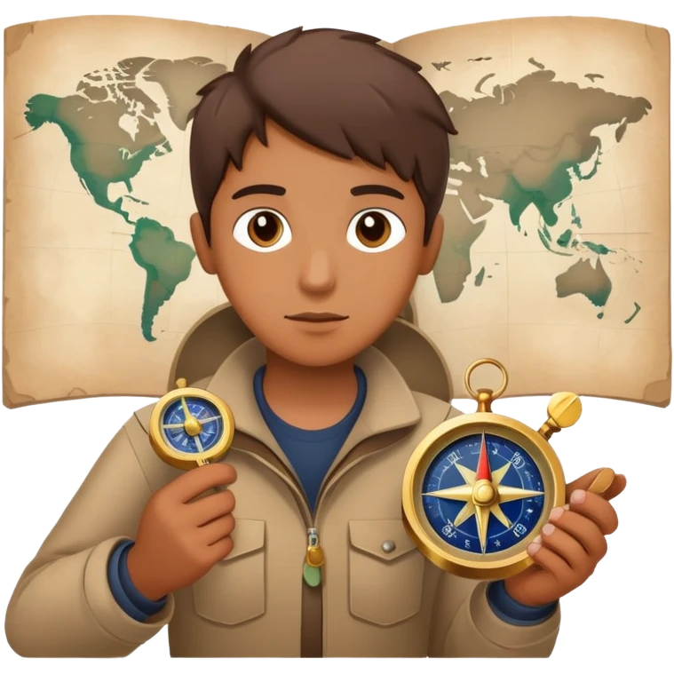 Person with compass focused on star destination, not looking at map emoji