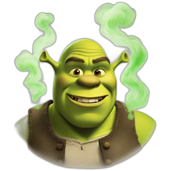 Shrek with green smoke behind emoji