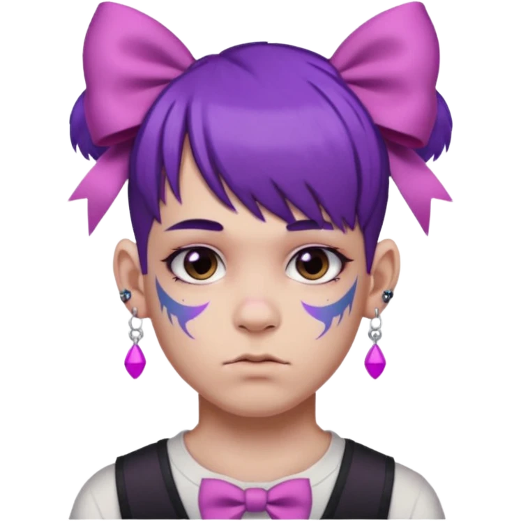 boy with bangs and purple hair and pink hairbow on the side of head and earrings and very heavy face tattoos emoji