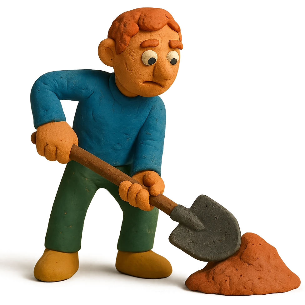 claymation style man digging with a shovel emoji