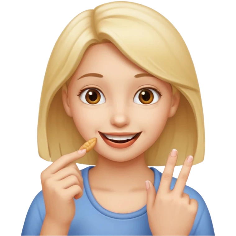 a girl smiling and eating her finger emoji