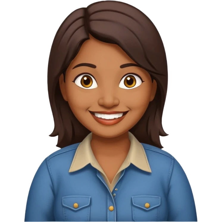 40 yr old chubby Sri Lankan woman, dark skin, straight brown hair, big smile, white teeth, western clothes emoji