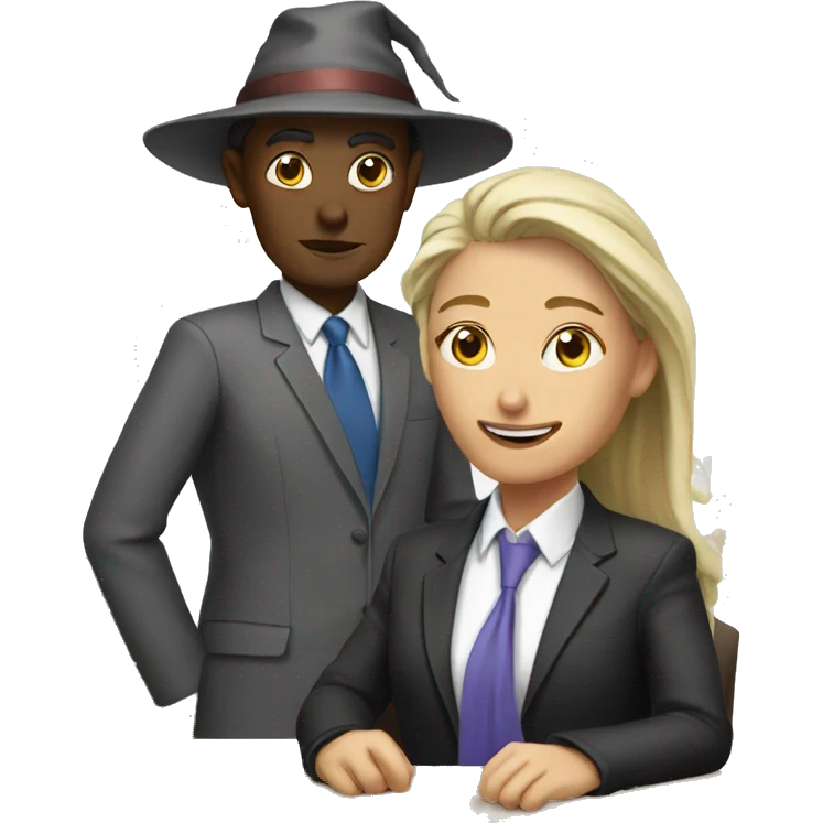 women in office with wizard h emoji