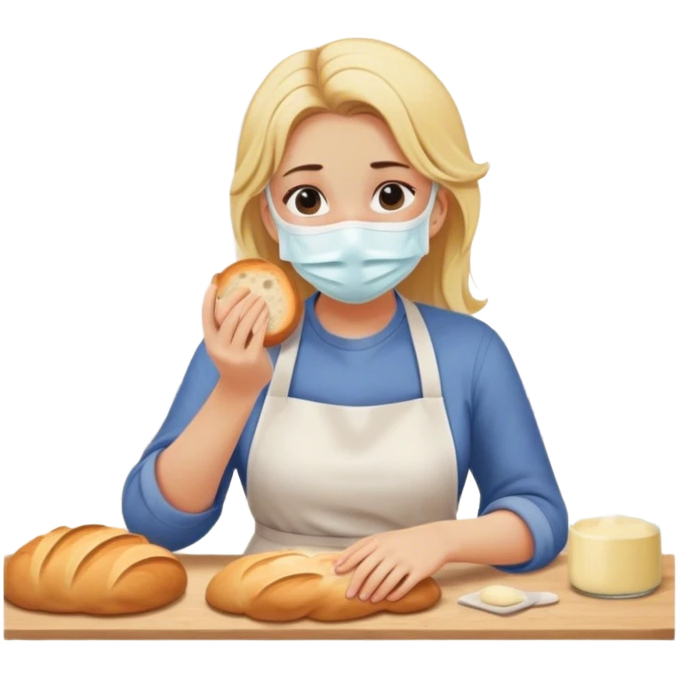 blonde hair girl who is sick baking bread(wearing face mask, feeling unwell) emoji