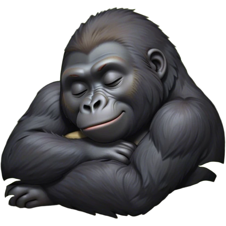 Meme-Worthy cute Sleeping Gorilla Portrait Emoji, Head resting peacefully with a contented smile, showcasing a luxuriant, thick Fur and eyes gently closed in serene slumber, Simplified yet hilariously adorable features, highly detailed, glowing with a soft, drowsy jungle light, high shine, relaxed and utterly lovable, stylized with an air of playful laziness, bright and heartwarming, soft glowing outline, capturing the essence of a sleeping gorilla that feels destined to become the next viral sensation of adorable rest! emoji