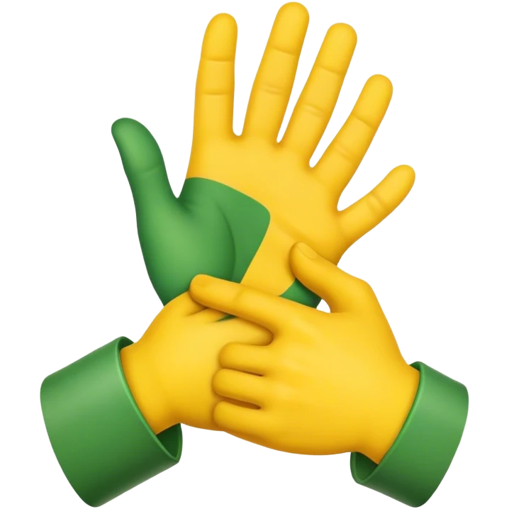 green hand and yellow hand, handshake emoji