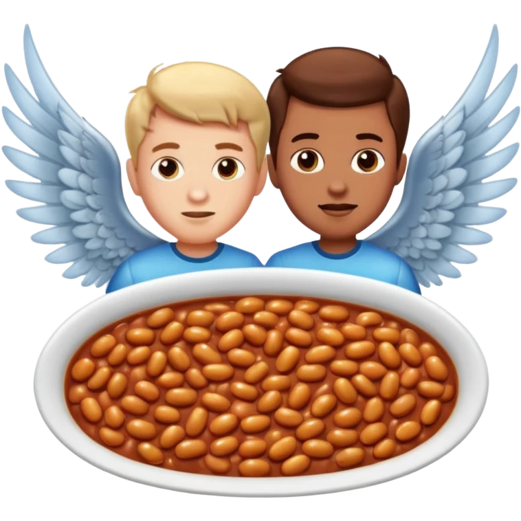 Create baked beans with teenager boys people’s faces on them and put wings on them emoji
