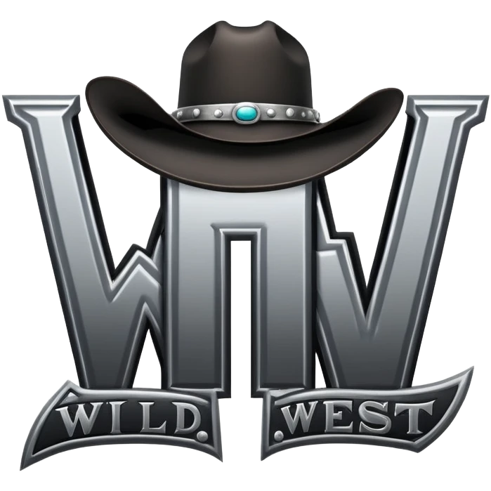 western cowboy style connected BLK letters with metallic silver outline, wild west typography, transparent background, only the black letters visible emoji