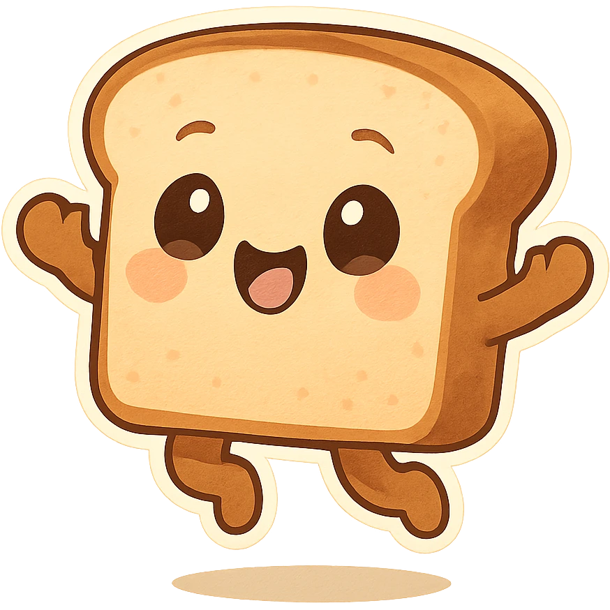 animated emoji of a jumping bread, cartoon style emoji