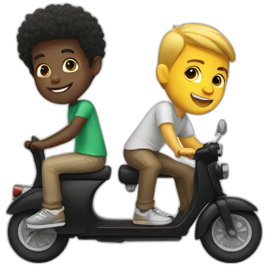 Black boy and white boy riding a scooter  emoji